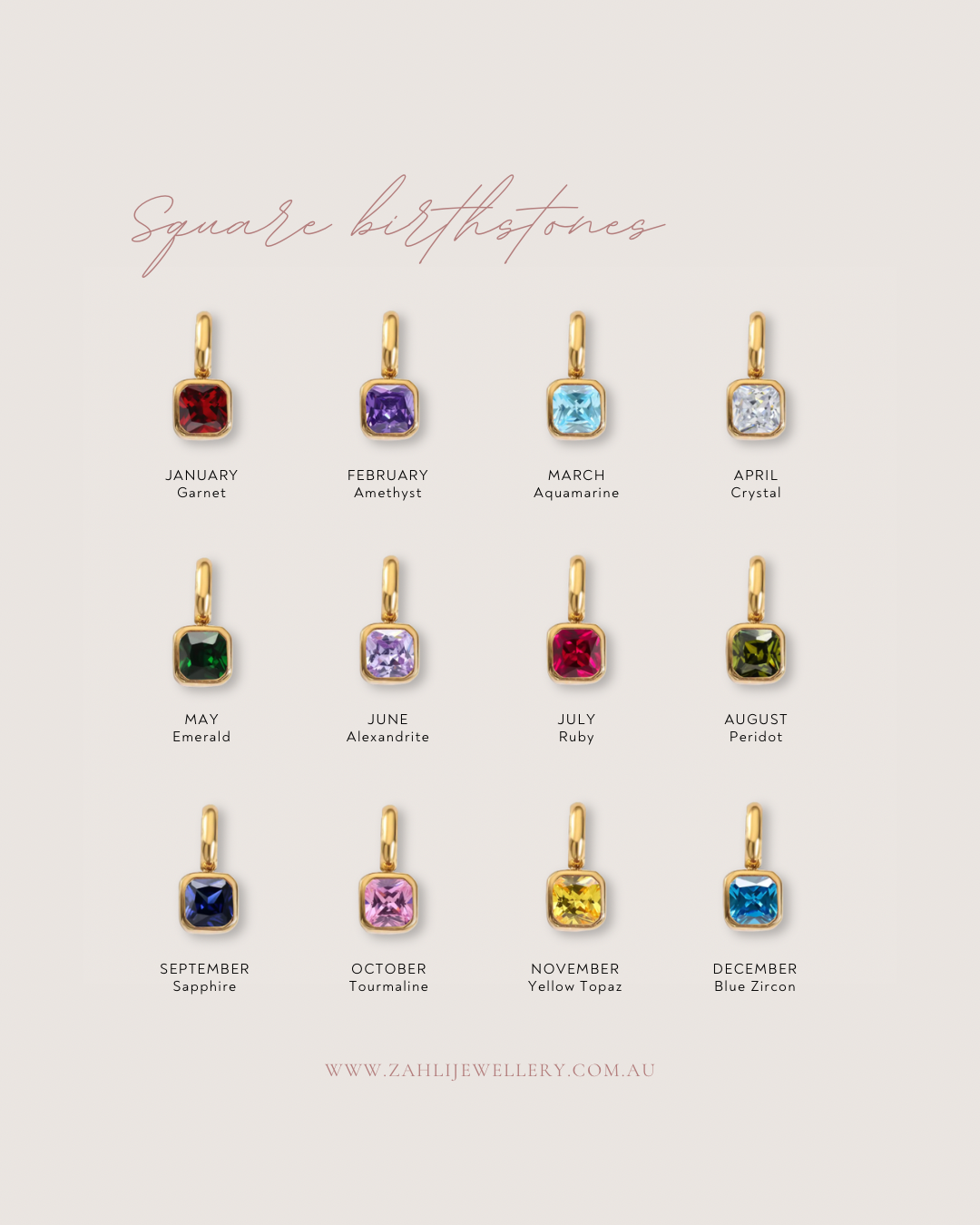 Square Birthstone Charm