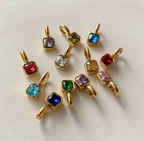 Square Birthstone Charm